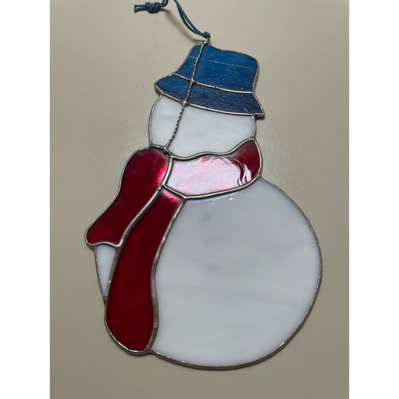 Adorable Stained Glass Snowman Sun Catcher 7.5” by 5” - Picture 4 of 8